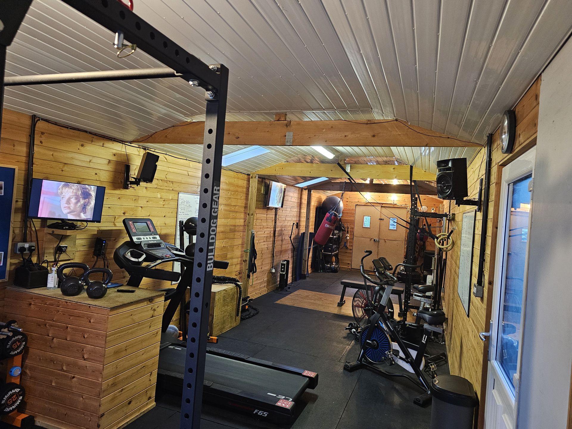 The Optimal studio — treadmill, squat rack, punch bag and bikes